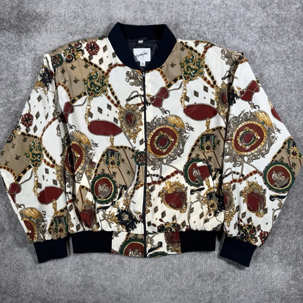 Vintage 90s Jacqueline Ferrar Bomber Jacket Women's Baroque Chain Crest